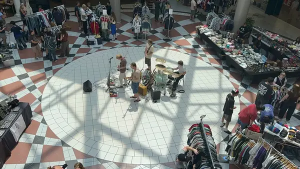 Overhead view of DogPaw playing the Provo Farmers Market at Provo Towne Centre mall
