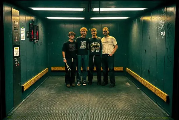 DogPaw in the backstage freight elevator at The Depot, a tradition for every band that plays there